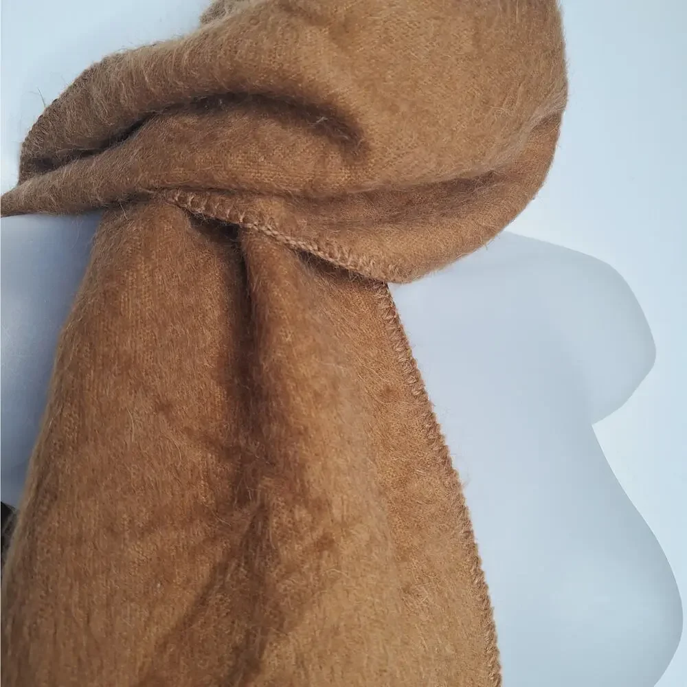 Sanyork Fair Trade 100% Alpaca Scarf Peru Fringe Butterscotch Brown Fuzzy